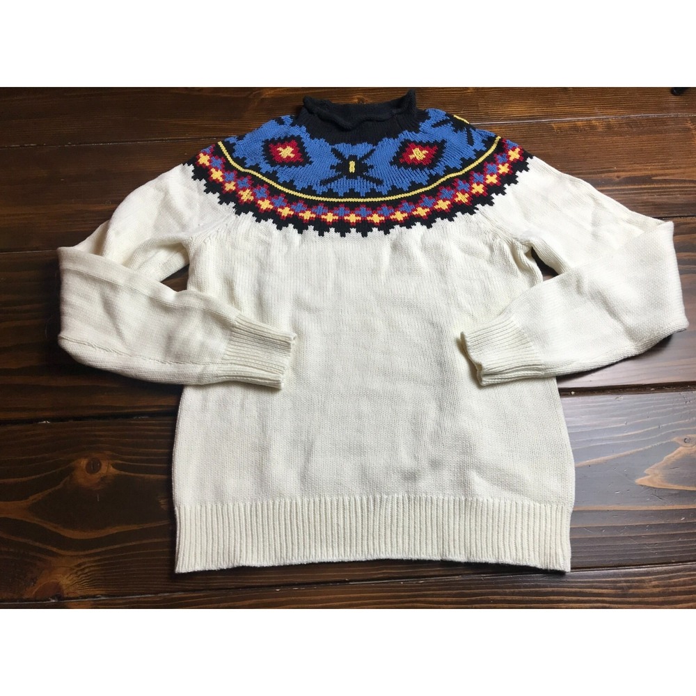 Chaps Sweater, Women's Size Medium, Cream Blue, Aztec, Pullover